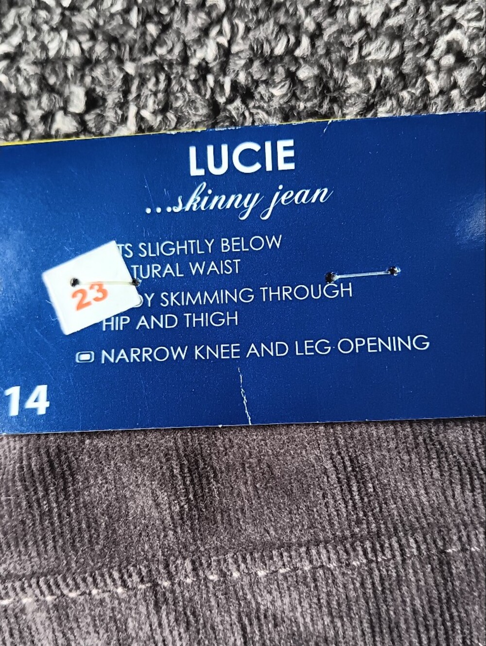 NWT Gray Autumn Corduroy Bandolino Lucie Skinny Jeans Womens 14, Casual - Picture 10 of 11